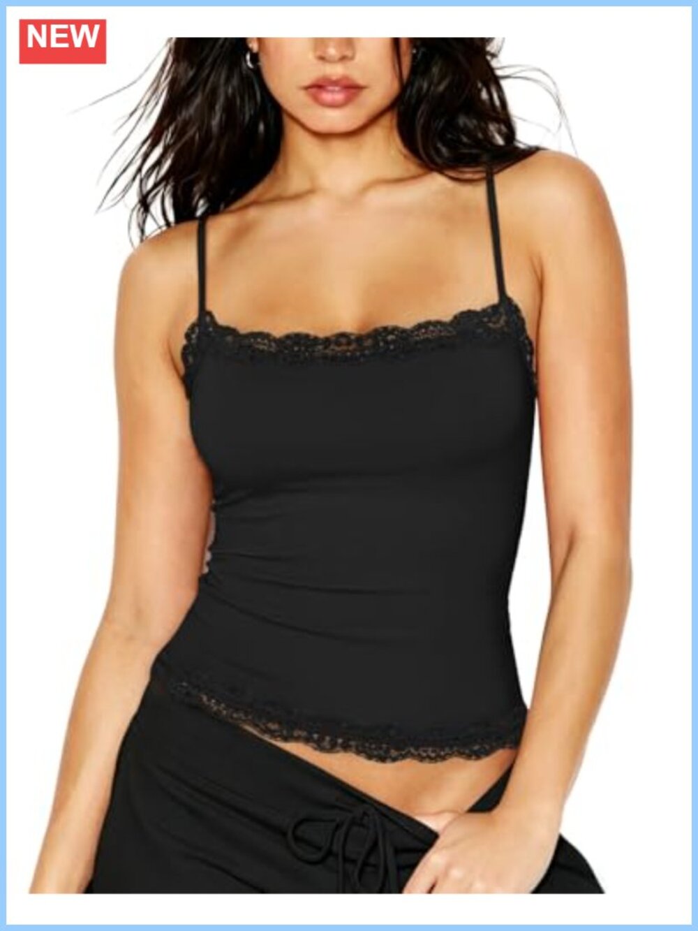 Women Lace Double Lined Camisole Spaghetti Strap Sleeveless Square Neck Going